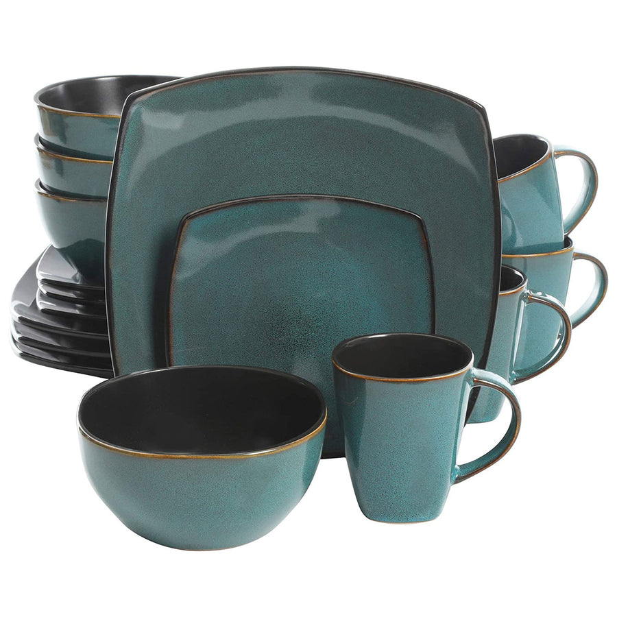 Gibson Elite Soho Lounge 16pc Plates, Bowls, & Mugs Dinnerware Set, Teal (Used) - VMInnovations