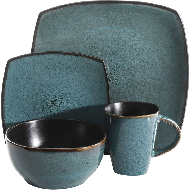 Gibson Elite Soho Lounge 16pc Plates, Bowls, & Mugs Dinnerware Set, Teal (Used)