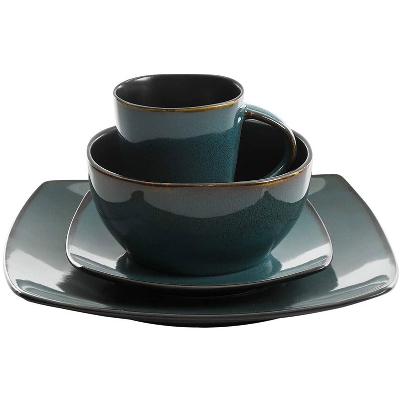 Gibson Elite Soho Lounge 16pc Plates, Bowls, & Mugs Dinnerware Set, Teal (Used)