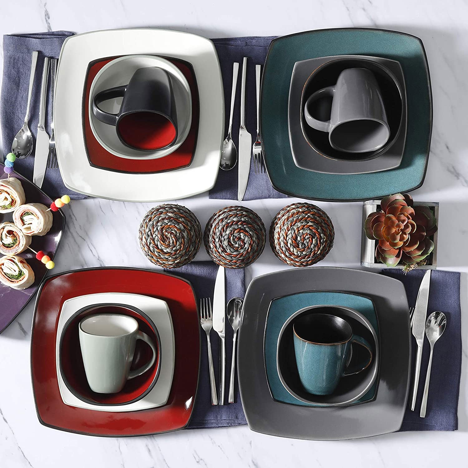 Gibson Elite Soho Lounge 16pc Plates, Bowls, & Mugs Dinnerware Set, Teal (Used) - VMInnovations