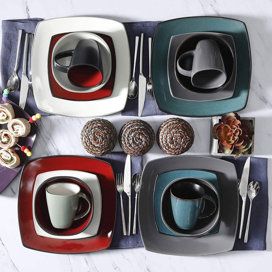 Gibson Elite Soho Lounge 16pc Plates, Bowls, & Mugs Dinnerware Set, Teal (Used) - VMInnovations