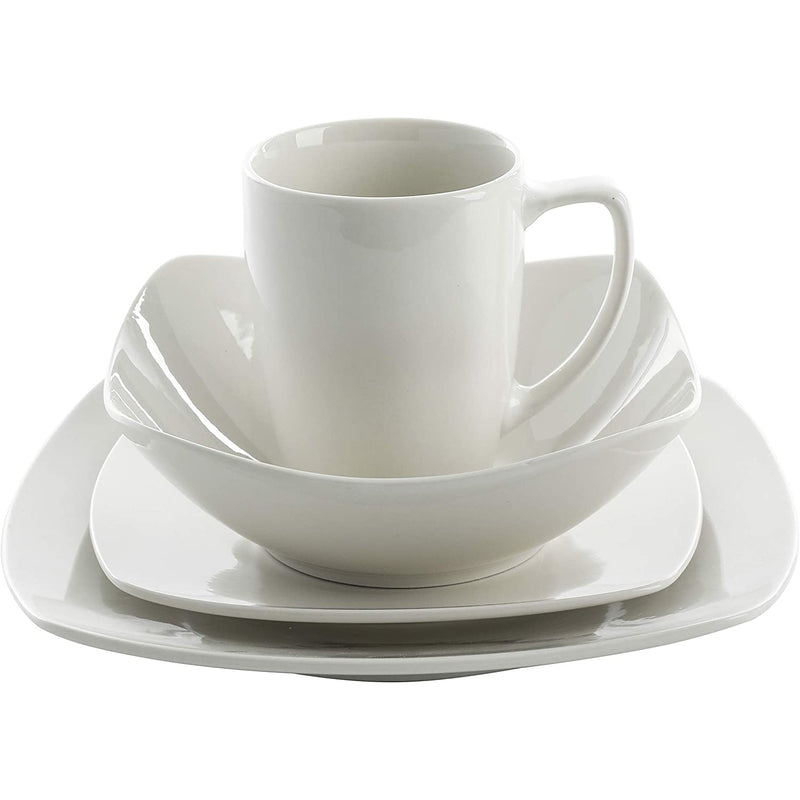 Gibson 102539.16RM Porcelain Zen Buffet 16 Piece Square Dinnerware Set, White