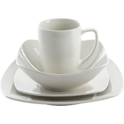 Gibson 102539.16RM Porcelain Zen Buffet 16 Pc Square Dinnerware Set, White(Used)