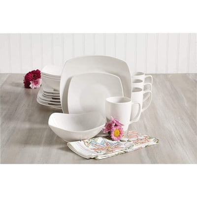 Gibson 102539.16RM Porcelain Zen Buffet 16 Piece Square Dinnerware Set, White