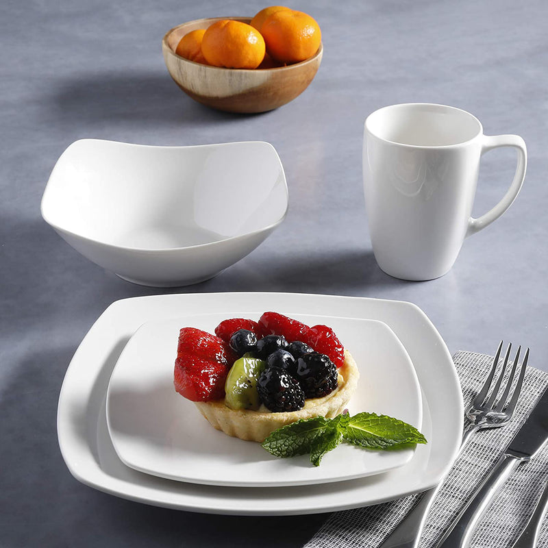 Gibson 102539.16RM Porcelain Zen Buffet 16 Pc Square Dinnerware Set, White(Used)