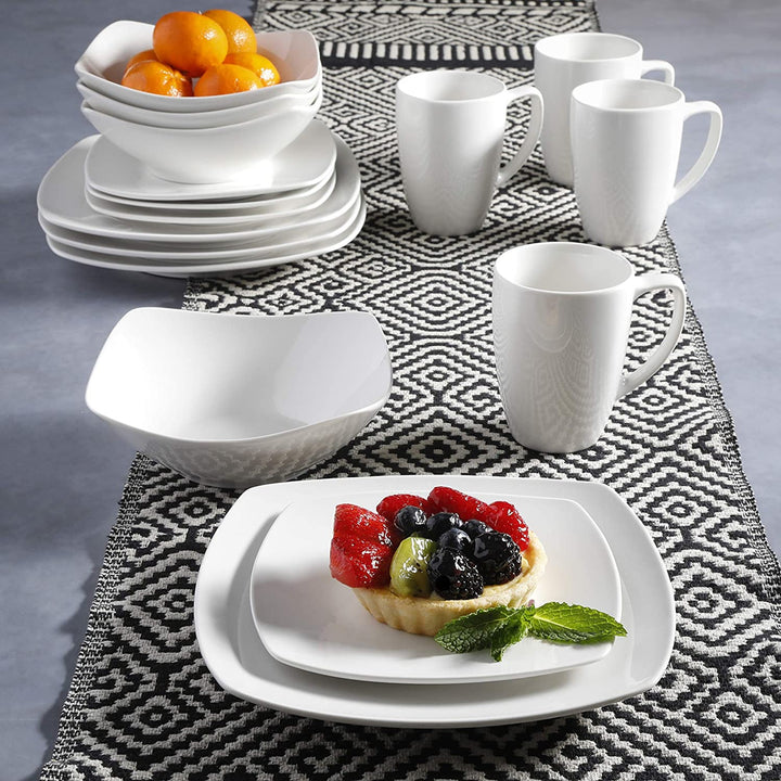 Gibson 102539.16RM Porcelain Zen Buffet 16 Pc Square Dinnerware Set, White(Used) - VMInnovations