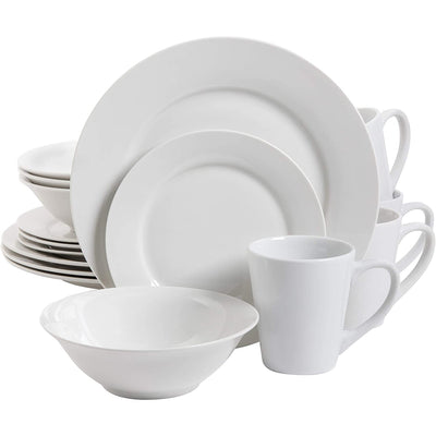 Gibson Porcelain Zen Buffet 16 Piece Round Dinnerware Set, White (Open Box)