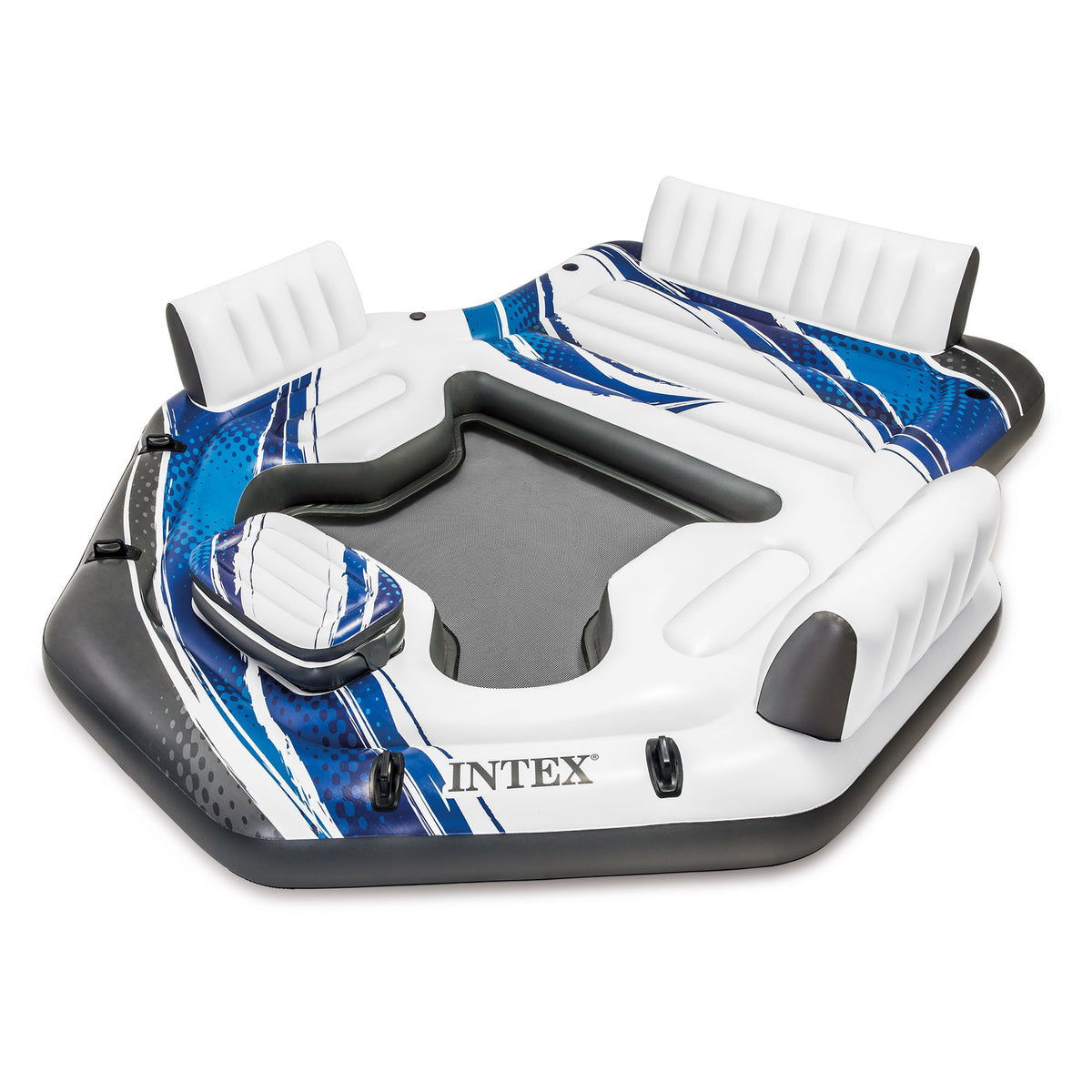 Intex 57272EP Adult 5 Seat Inflatable Tropical Island Lounging Pool Float, Blue (Refurbished)