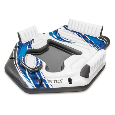 Intex 57272EP Adult 5 Seat Inflatable Tropical Island Lounging Pool Float, Blue (Refurbished)