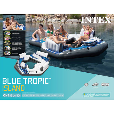 Intex Adult 5 Seat Inflatable Tropical Island Lounging Pool Float, Blue (Used)