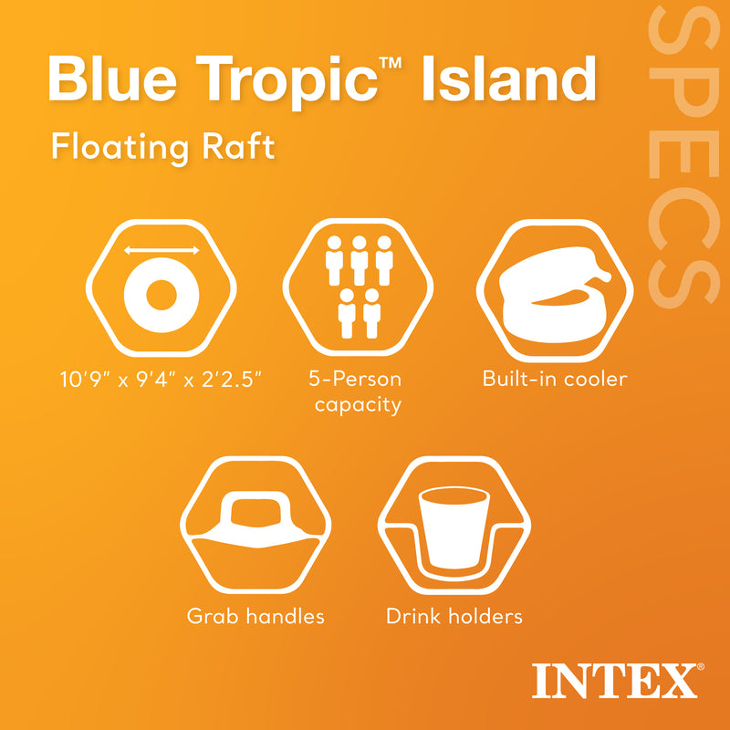 Intex Blue Tropic Inflatable Lake Island Water Float with Cooler and Cupholders