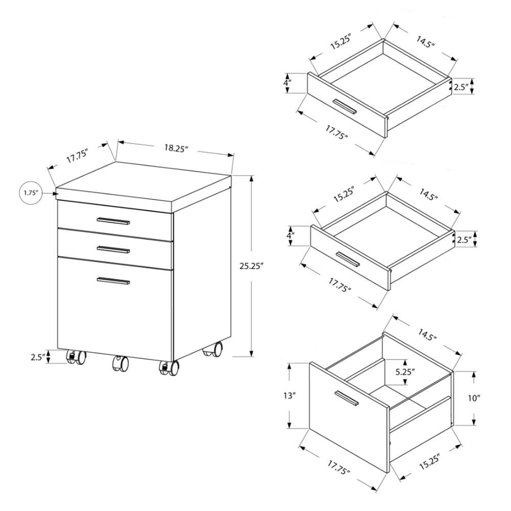 Monarch Home Office Furniture 3 Drawer Wood Filing Storage Cabinet (Open Box)
