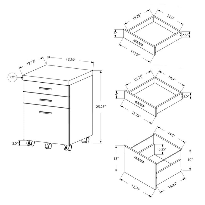 Monarch Home Office Furniture 3 Drawer Wood Filing Storage Cabinet (Open Box)