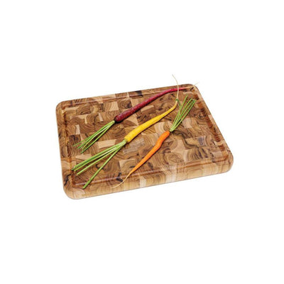 Lipper International Teak End Grain Wooden 16" x 12" Chopping Block with Handles