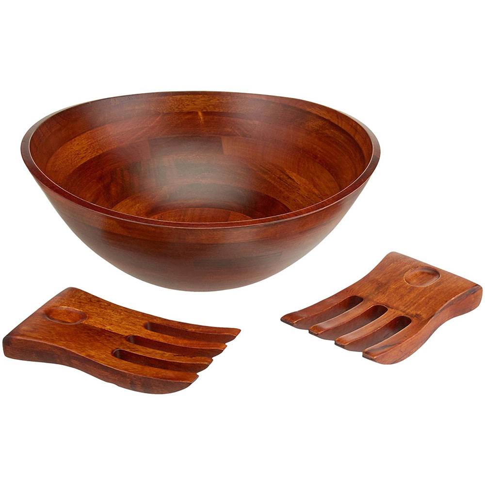 Lipper International Cherry Finished Wavy Rim Bowl w/ Salad Hands (Open Box) - VMInnovations
