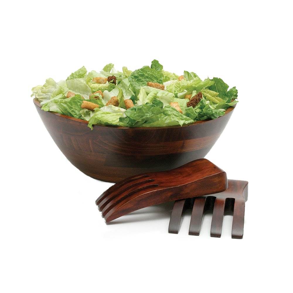 Lipper International Cherry Finished Wavy Rim Bowl w/ Salad Hands (Open Box) - VMInnovations