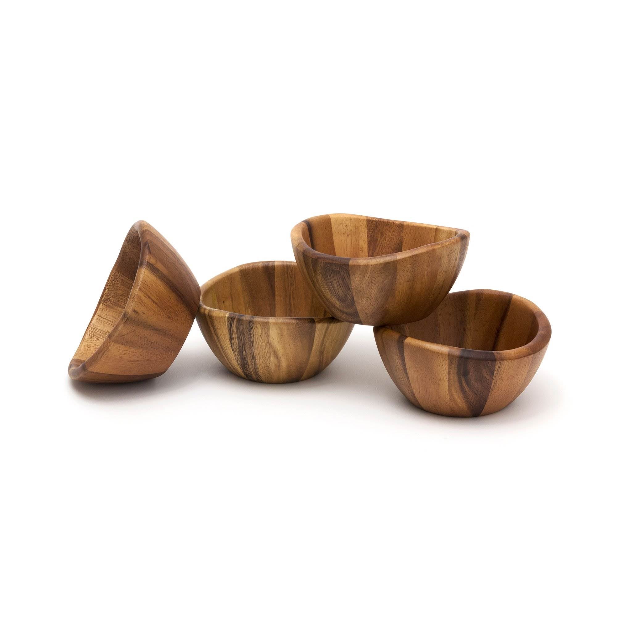 Lipper International Wooden Acacia Wave Shape Salad Serveware Bowl, Set of 4