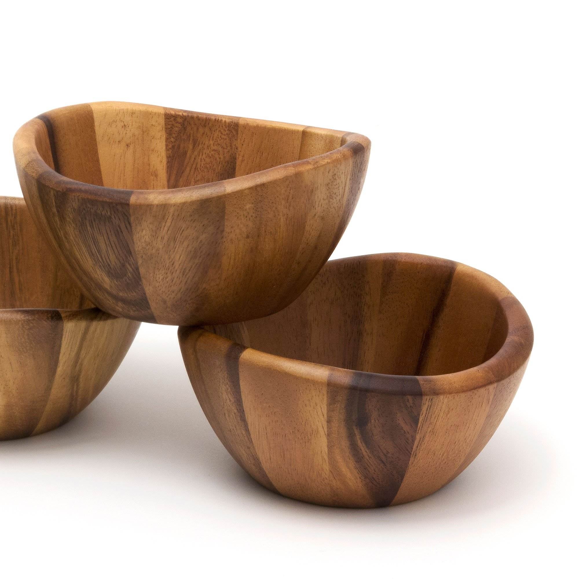 Lipper International Wooden Acacia Wave Shape Salad Serveware Bowl, Set of 4