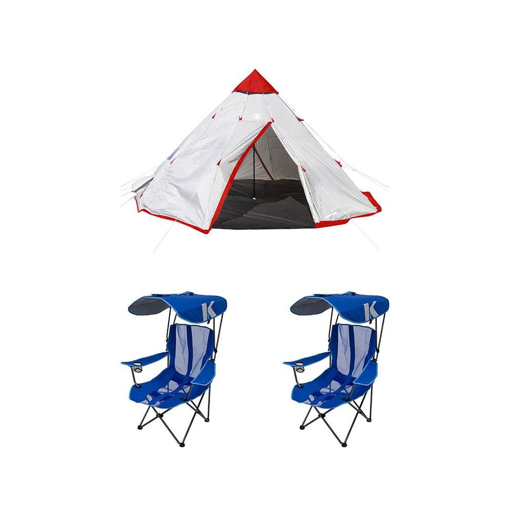 Tahoe Gear Blackhorn 4 4 Man Cone Tent + Kelsyus Folding Canopy Chair (2 Pack) - VMInnovations