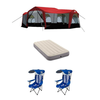 Tahoe Gear Carson Cabin Tent + Intex Twin Airbed + Kelsyus Lawn Chair (2 Pack)