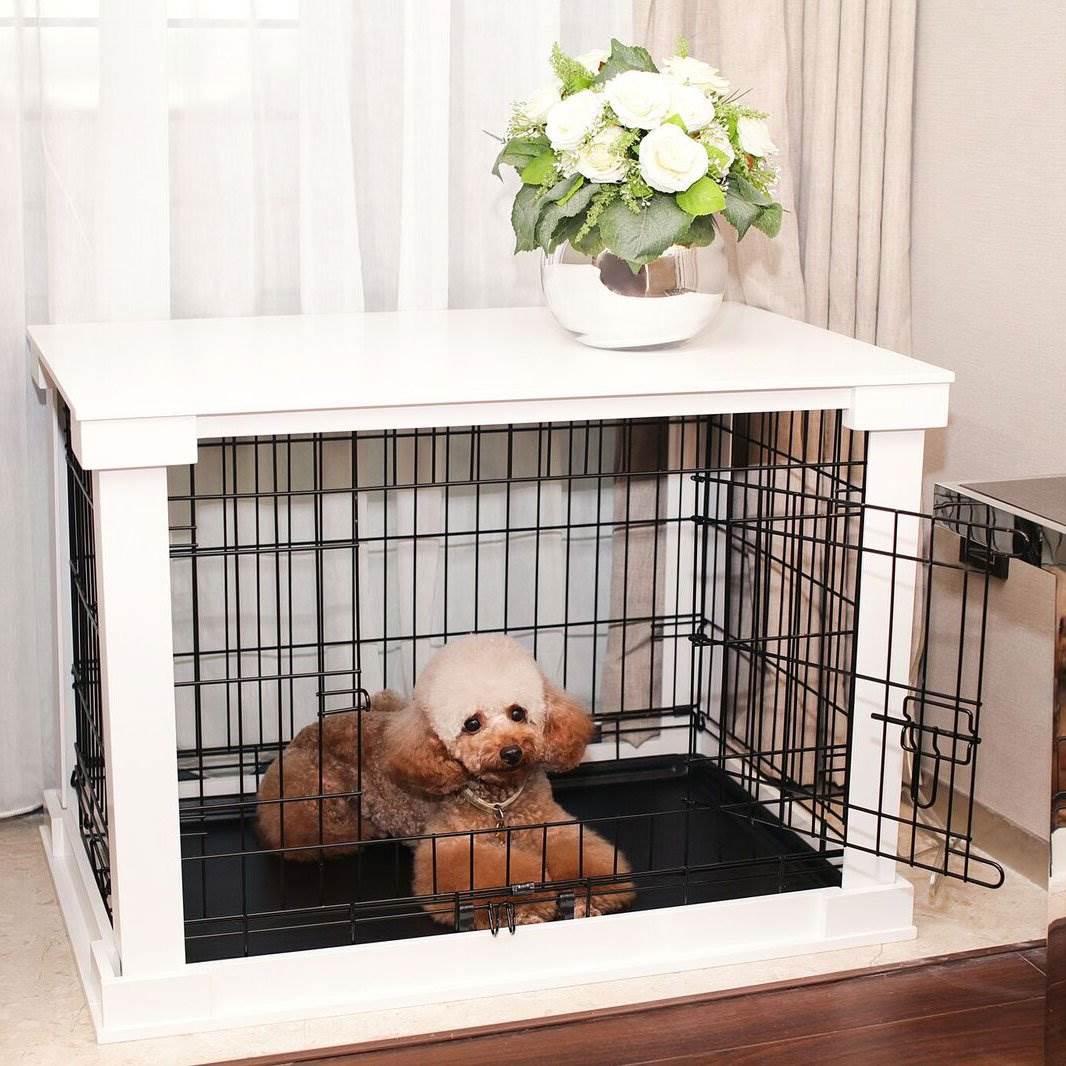 Zoovilla Decorative End Table Design Dog Cat Cage Kennel Crate, White (Open Box)