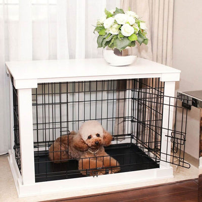 Zoovilla Decorative End Table Design Dog Cat Cage Kennel Crate, White (Open Box)