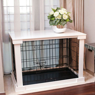 Zoovilla Decorative End Table Design Dog Cat Cage Kennel Crate, White (Open Box)