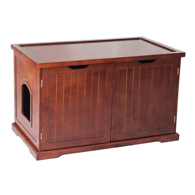 Merry Decorative Bench with Enclosed Cat Litter Washroom Box, Walnut (Used) - VMInnovations