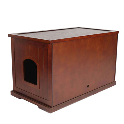 Merry Products Pet Cat Washroom Bench with Removable Partition Wall, Walnut