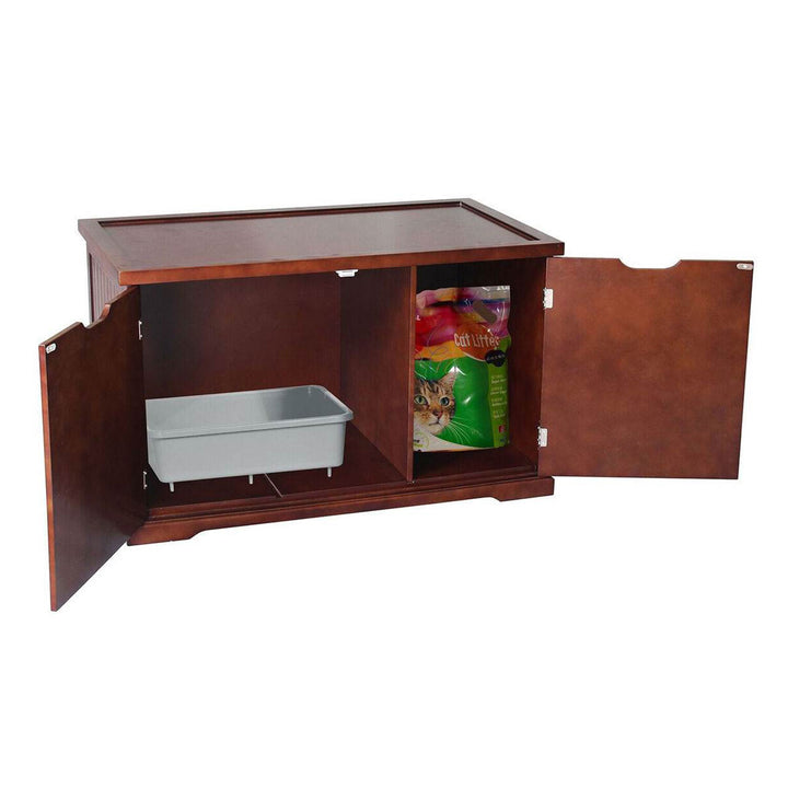 Merry Decorative Bench with Enclosed Cat Litter Washroom Box, Walnut (Used) - VMInnovations