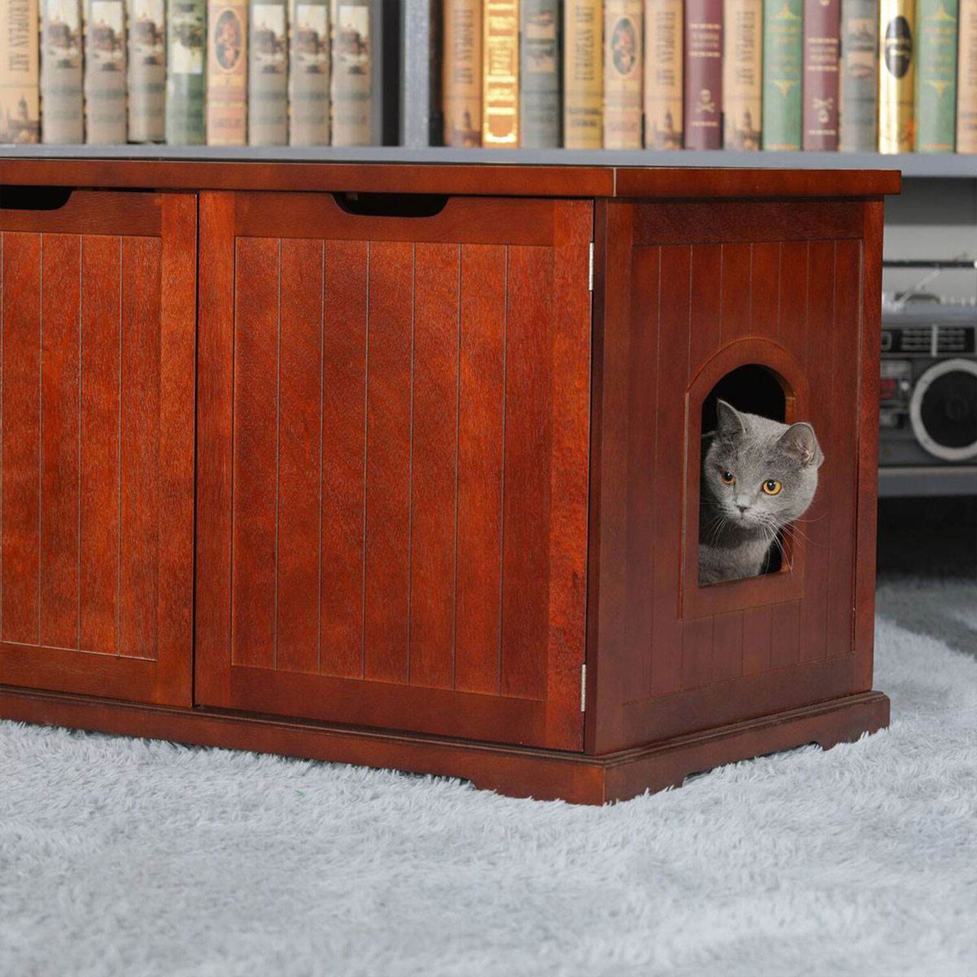 Merry Decorative Bench with Enclosed Cat Litter Washroom Box, Walnut (Used) - VMInnovations
