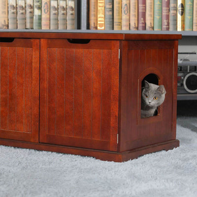 Merry Decorative Bench with Enclosed Cat Litter Washroom Box, Walnut (Used) - VMInnovations