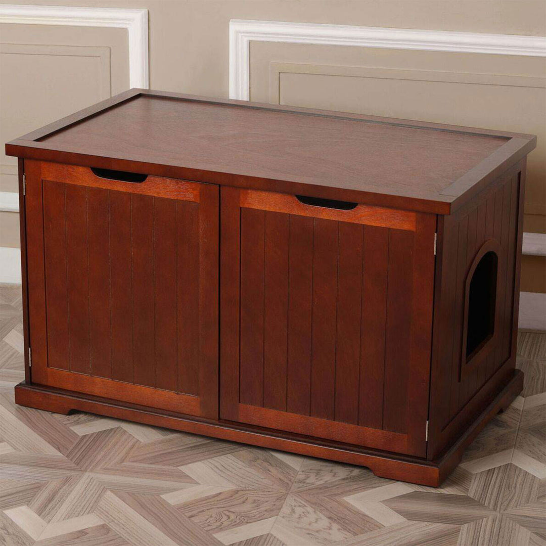 Merry Decorative Bench with Enclosed Cat Litter Washroom Box, Walnut (Used) - VMInnovations