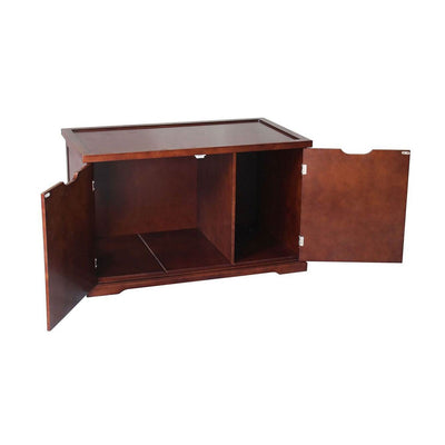 Merry Products Cat Washroom Bench w/Removable Partition Wall, Walnut (2 Pack)