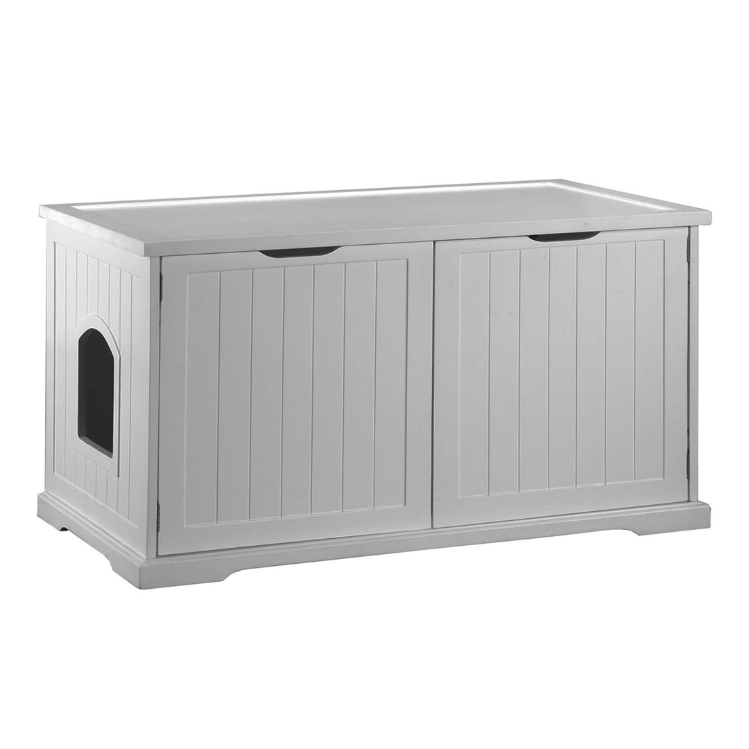 Merry Products Pet Cat Washroom Bench Box with Removable Partition Wall, White