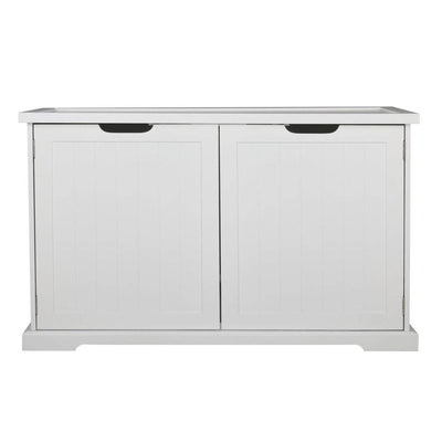 Merry Products Pet Cat Washroom Bench Box with Removable Partition Wall, White + Merry Products Decorative Bench with Enclosed Cat Litter Washroom Box, Black - VMInnovations