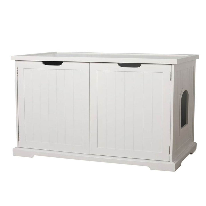 Merry Products Pet Cat Washroom Bench Box with Removable Partition Wall, White