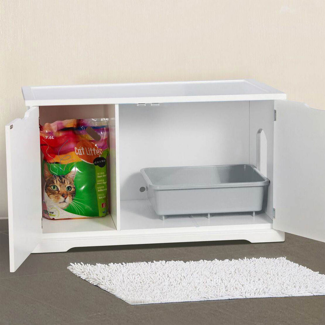 Merry Products Decorative Bench w/ Enclosed Cat Litter Washroom Box, White(Used) - VMInnovations