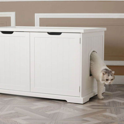 Merry Products Cat Washroom Bench w/ Cat Litter Box, White (Open Box) (2 Pack)