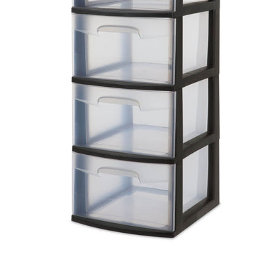 Sterilite 5 Drawer Tower Plastic Home Storage Organizer, Black (Open Box)