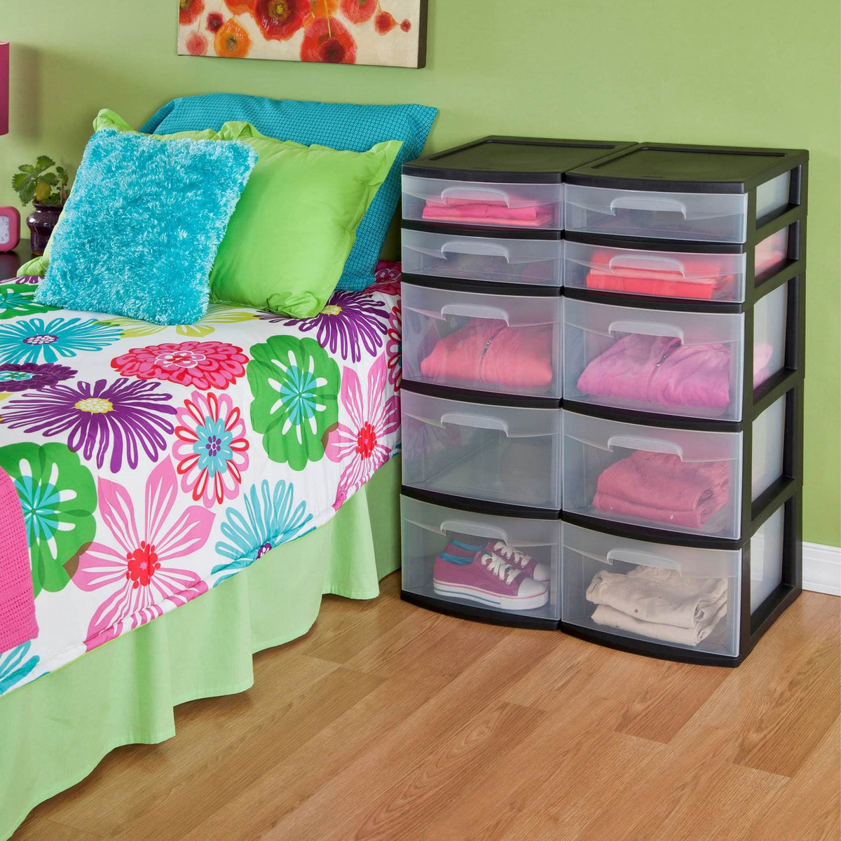 Sterilite 5 Drawer Tower Plastic Home Storage Organizer, Black (Open Box)