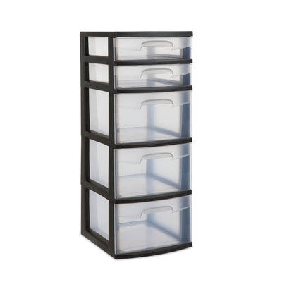 Sterilite 5 Drawer Tower Plastic Home Storage Organizer, Black (Open Box)
