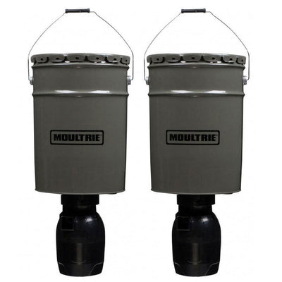Moultrie 6.5 Gallon Directional Hanging Bucket Auto Timer Deer Feeder (2 Pack)