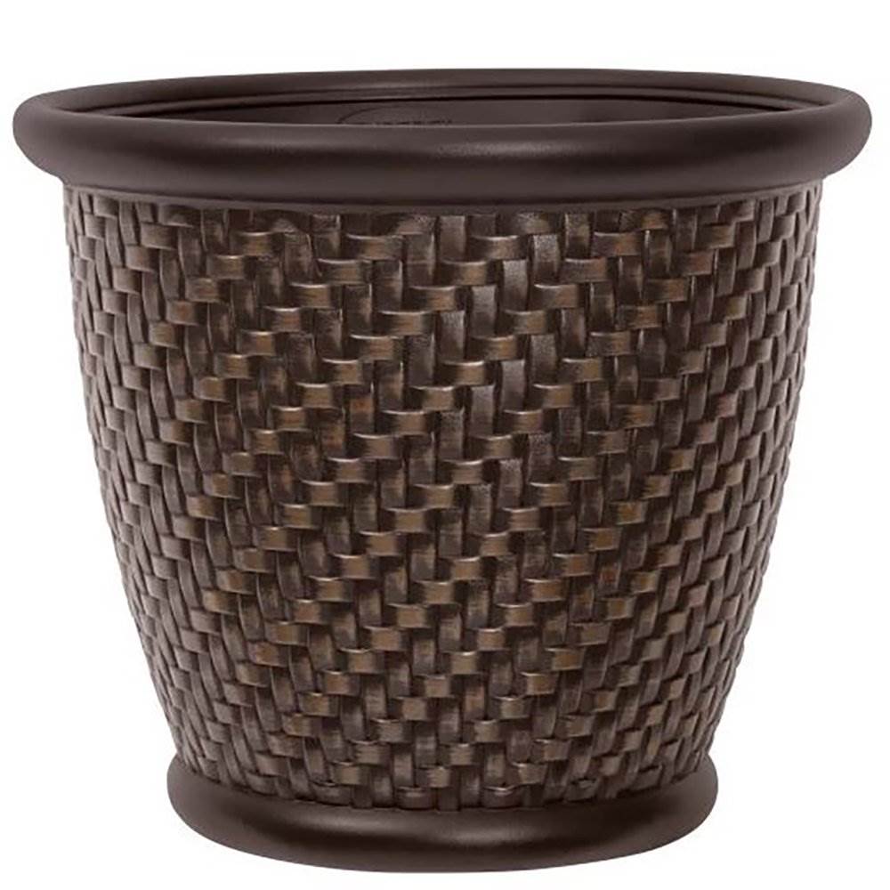 Suncast 1807J4 18 x 16.5 Inch Wicker Resin Flower Pot Garden Planter, Dark Brown - VMInnovations