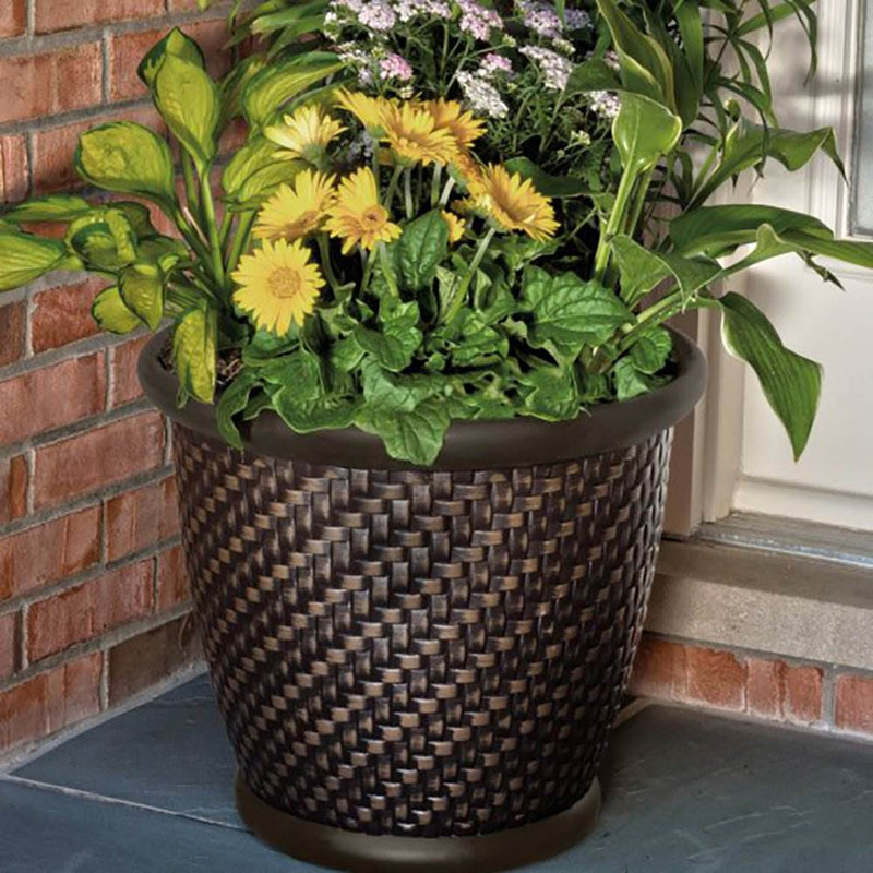 Suncast 1807J4 18 x 16.5 Inch Wicker Resin Flower Pot Garden Planter, Dark Brown