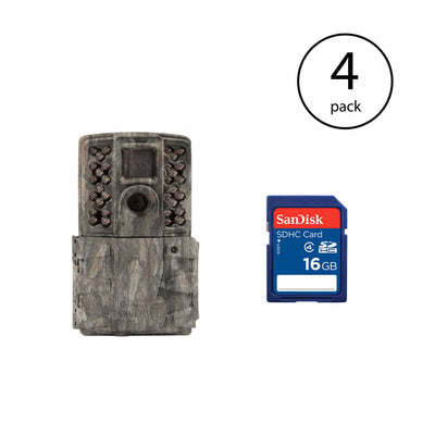 Moultrie 14MP Invisible Game Camera, Pine Bark (4 Pack) +  16GB SD Card (4 Pack)