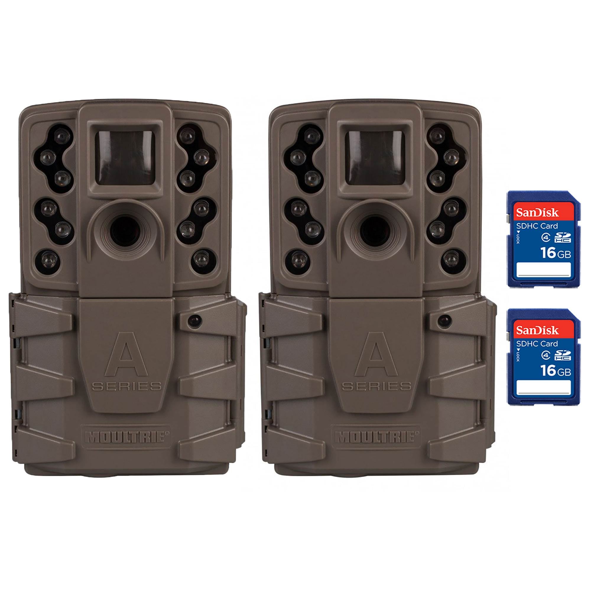 Moultrie A-25i 12MP Low Glow Infrared Game Trail Camera with SD Card (2 Pack)