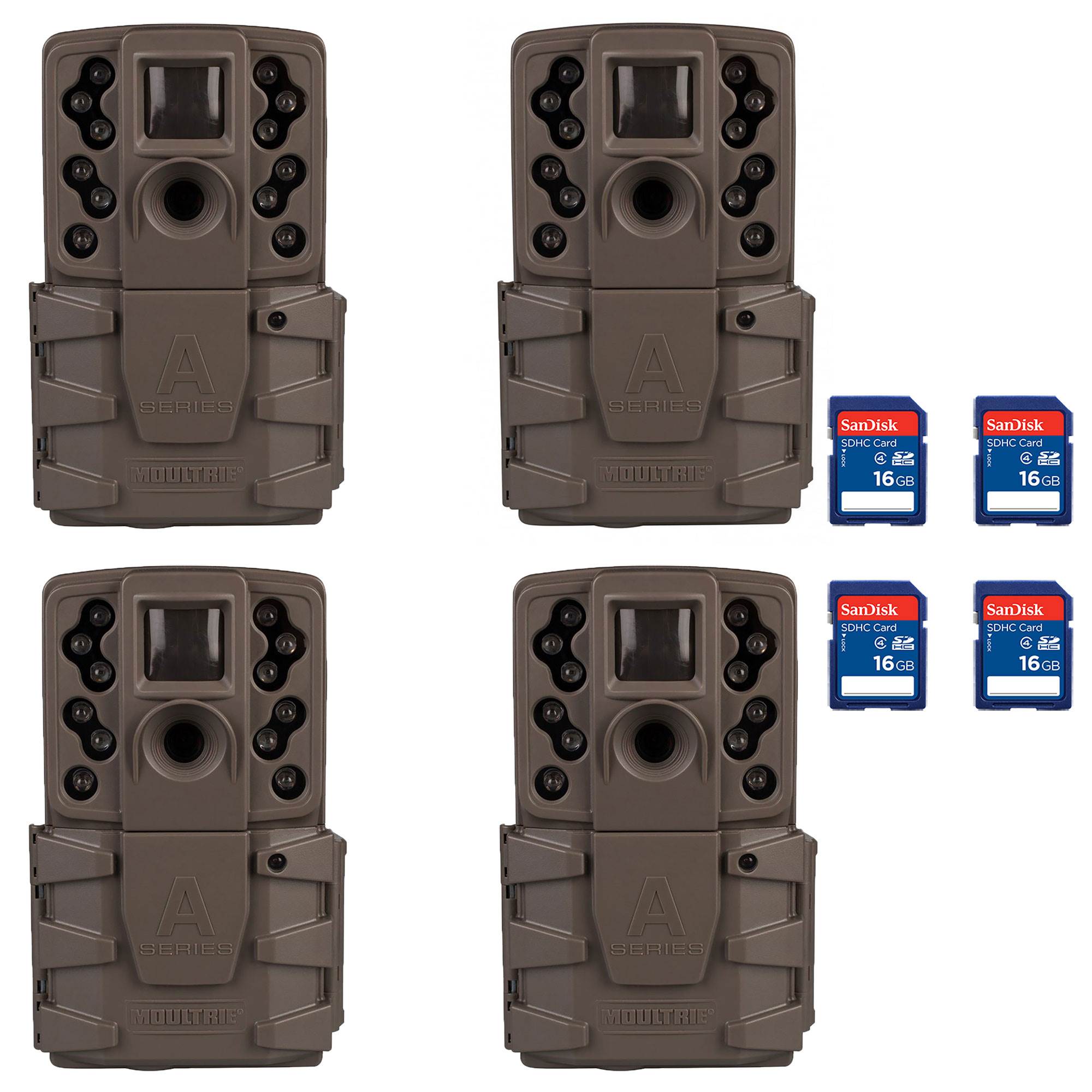 Moultrie A-25i 12MP Low Glow Infrared Game Trail Camera with SD Card (4 Pack)