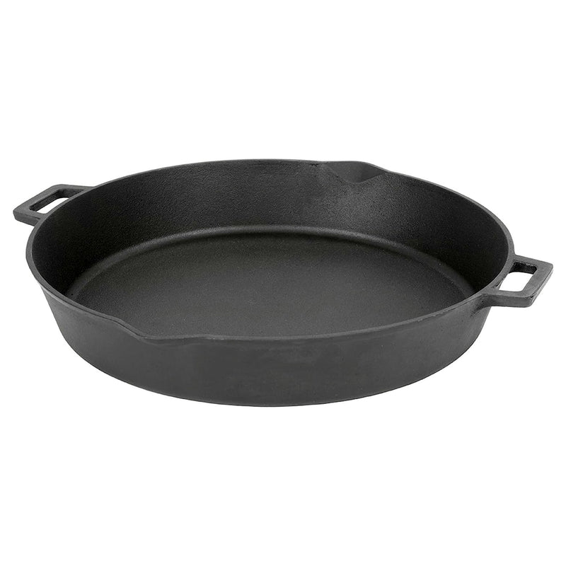 Bayou Classic 16 Inch Double Handled Cast Iron Skillet with Pour Spouts, Black