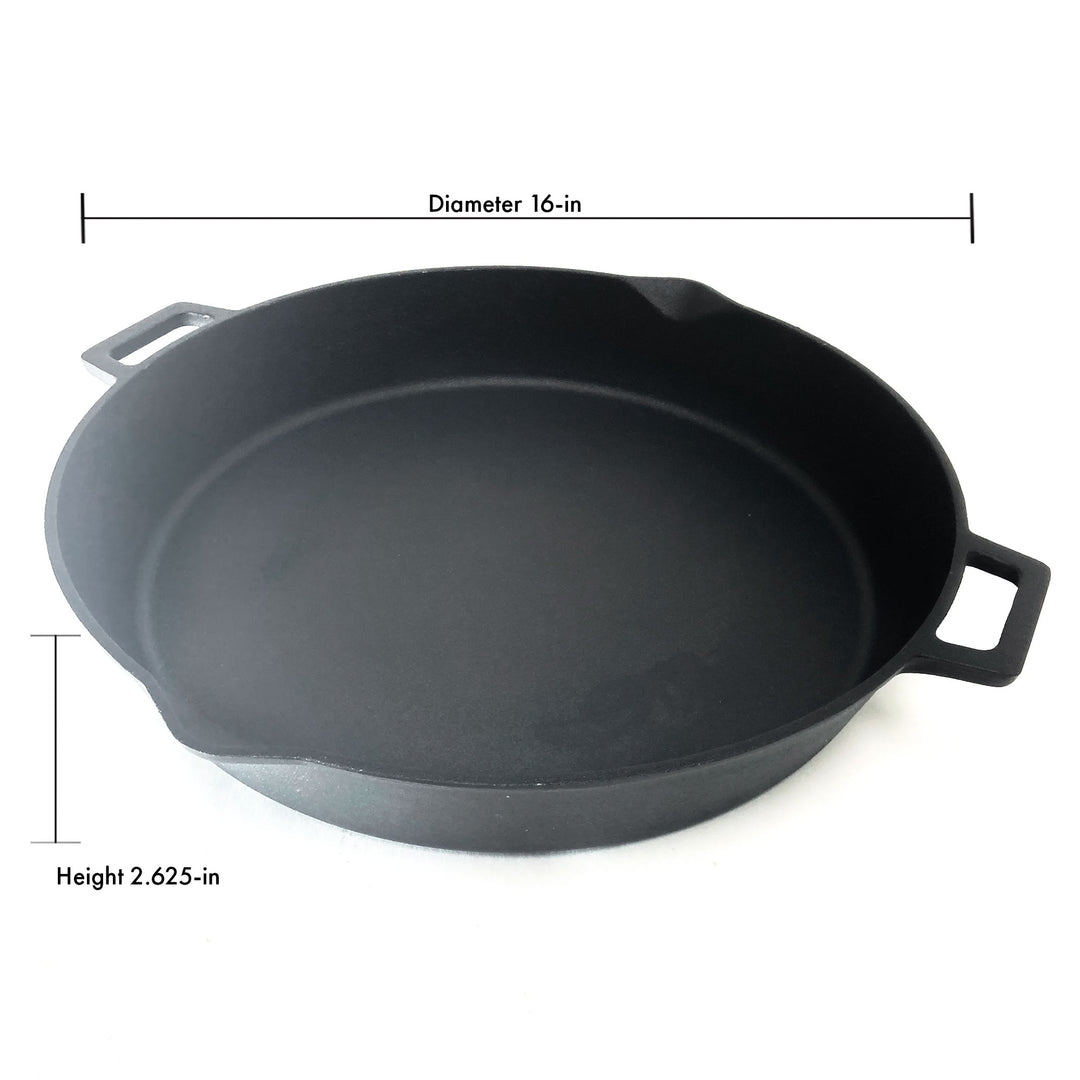 Bayou Classic 16 Inch Double Handled Cast Iron Skillet with Pour Spouts, Black